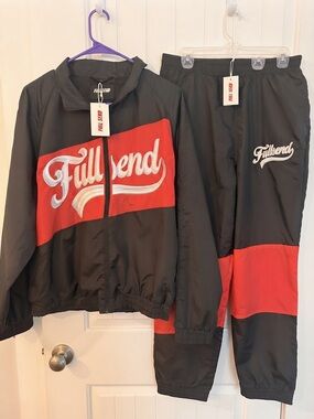 NWT Full Send Windbreaker Track Suit Jacket & Pants Set Black/Red L
